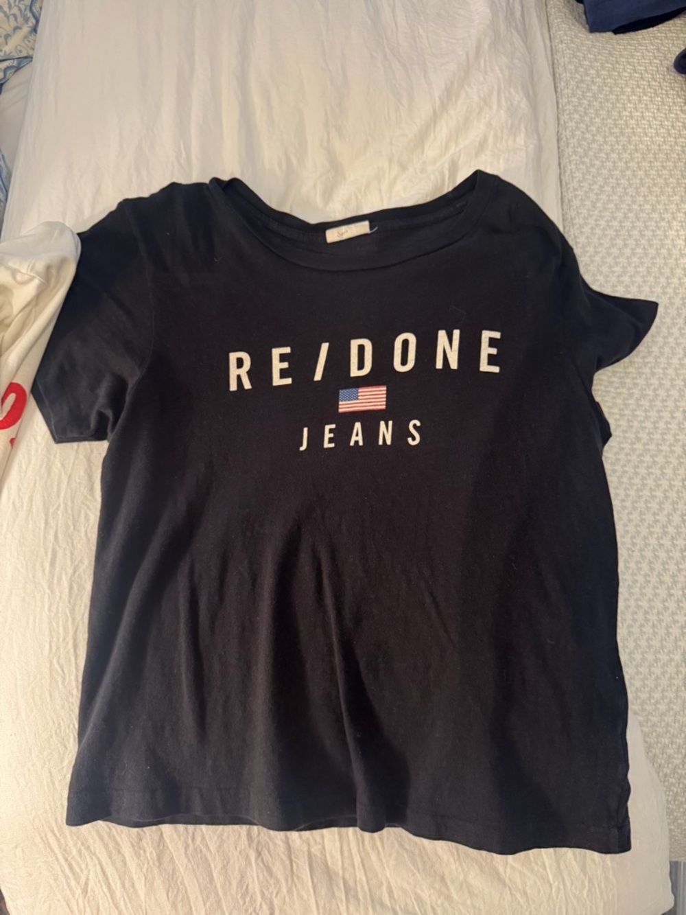 Re/Done Black Short Sleeve Logo Tee with Flag